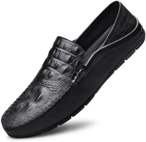 Loafers for Men Round Toe PU Leather Crocodile Print Loafer Shoes Comfortable Lightweight Flat Heel Classic Slip-ons