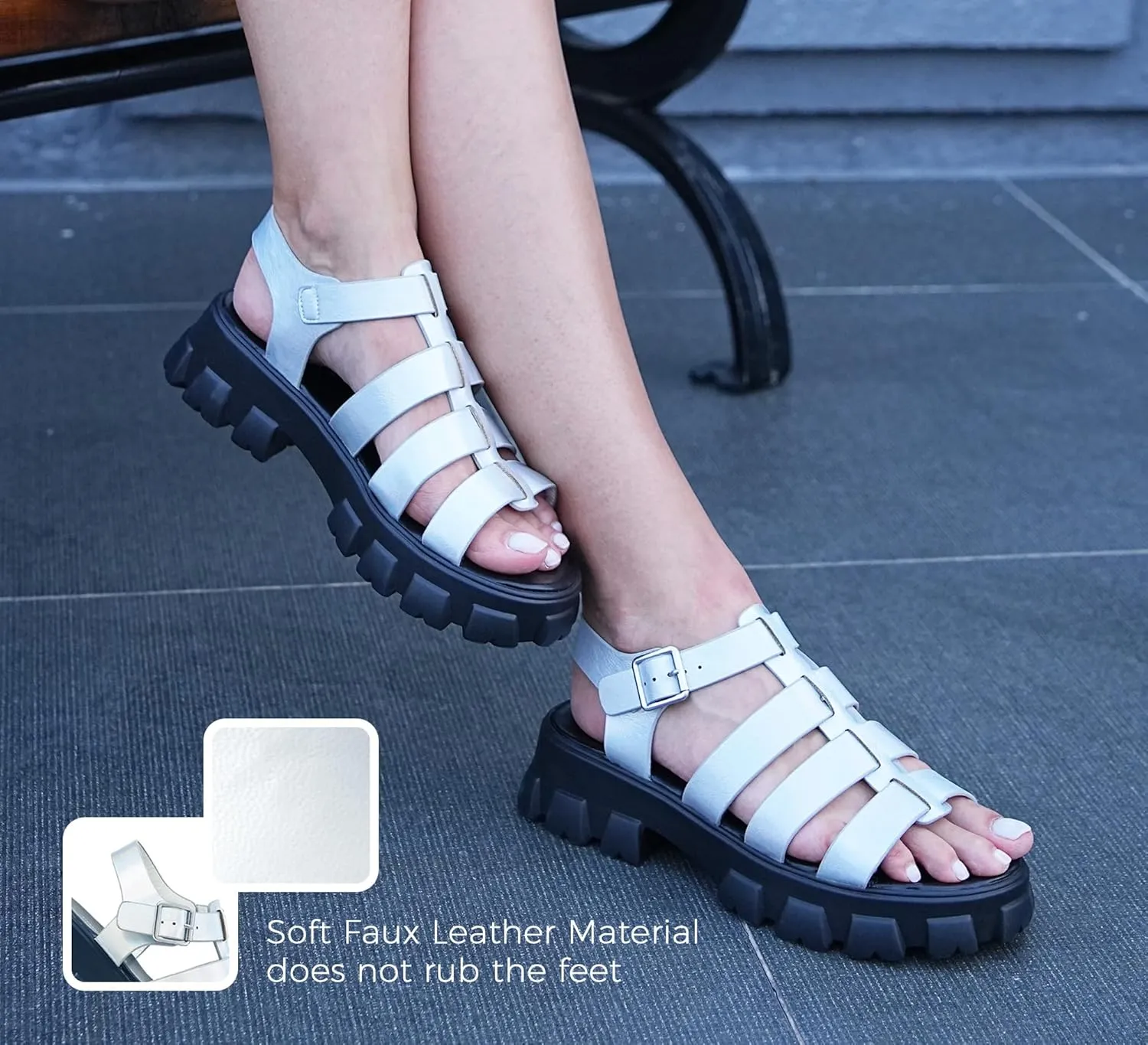 LUCKY STEP Women 's Platform Wedge Sandals Open Toe Adjustable Ankle Strap Chunky Heel