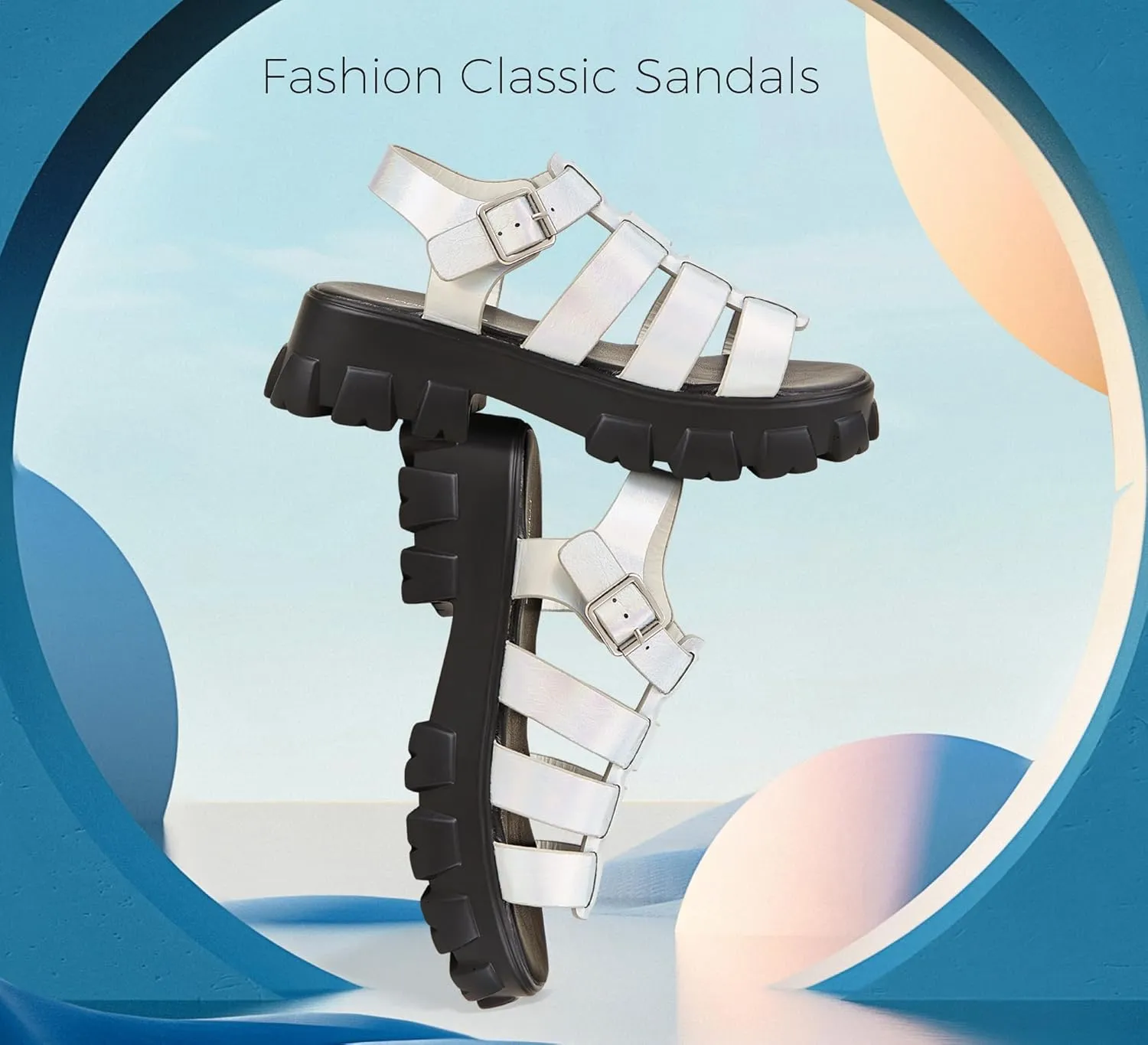 LUCKY STEP Women 's Platform Wedge Sandals Open Toe Adjustable Ankle Strap Chunky Heel