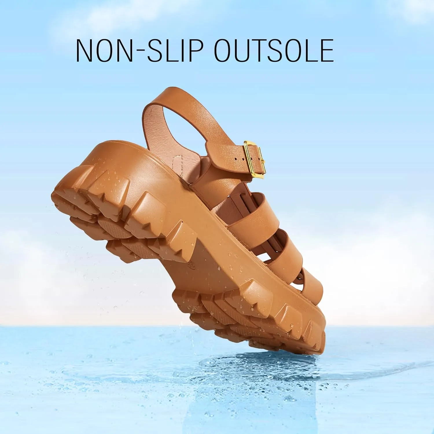 LUCKY STEP Women 's Platform Wedge Sandals Open Toe Adjustable Ankle Strap Chunky Heel