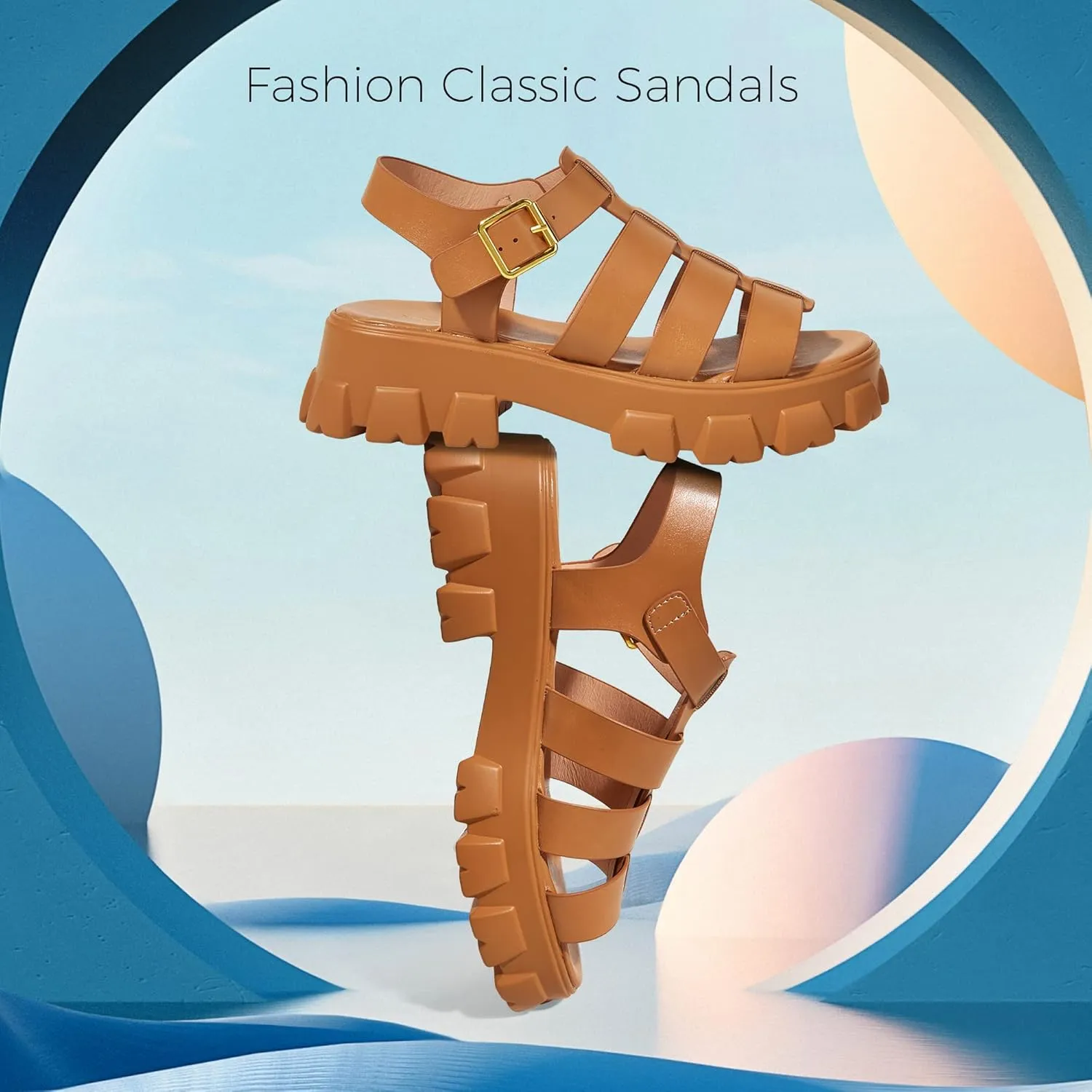 LUCKY STEP Women 's Platform Wedge Sandals Open Toe Adjustable Ankle Strap Chunky Heel
