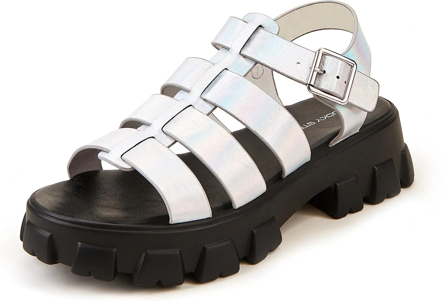 LUCKY STEP Women 's Platform Wedge Sandals Open Toe Adjustable Ankle Strap Chunky Heel