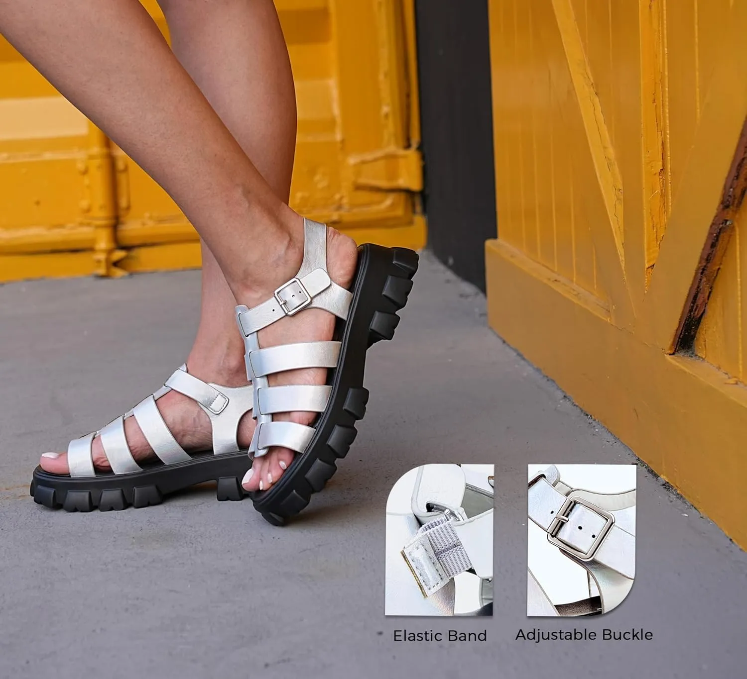 LUCKY STEP Women 's Platform Wedge Sandals Open Toe Adjustable Ankle Strap Chunky Heel