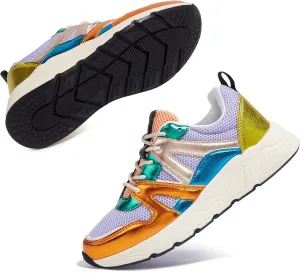 LUCKY STEP Women‘s Fashion Cusual Sneakers Platform Classic Leopard Walking Tennis Travel Shoes Chunky Colorful Lifestyle Sneakers