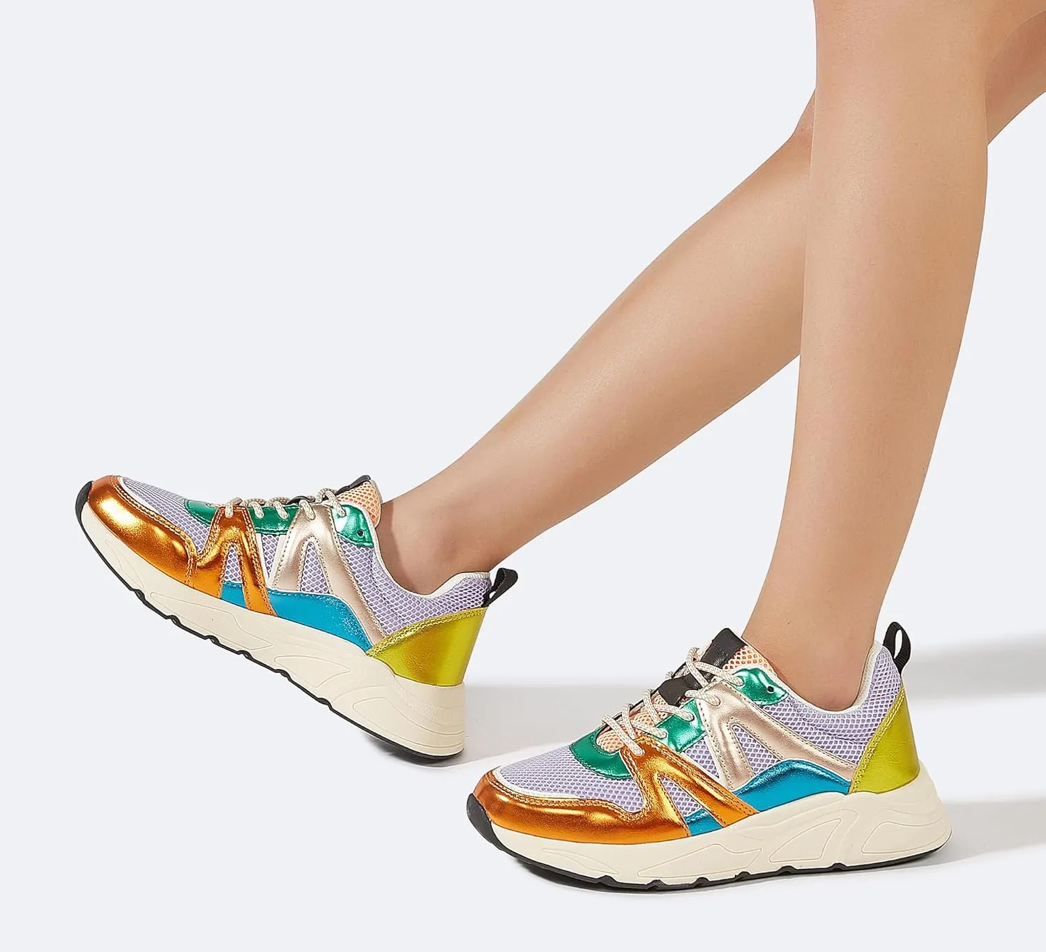 LUCKY STEP Women‘s Fashion Cusual Sneakers Platform Classic Leopard Walking Tennis Travel Shoes Chunky Colorful Lifestyle Sneakers