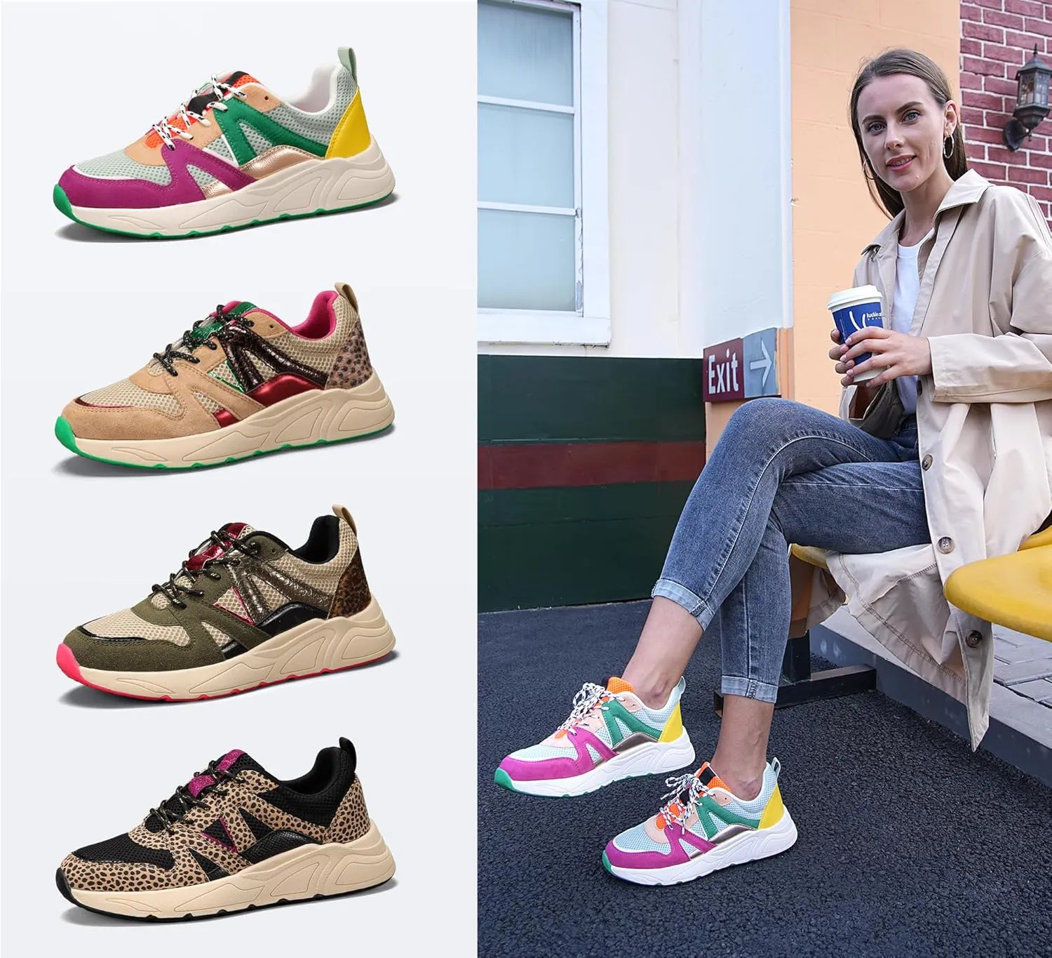 LUCKY STEP Women‘s Fashion Cusual Sneakers Platform Classic Leopard Walking Tennis Travel Shoes Chunky Colorful Lifestyle Sneakers