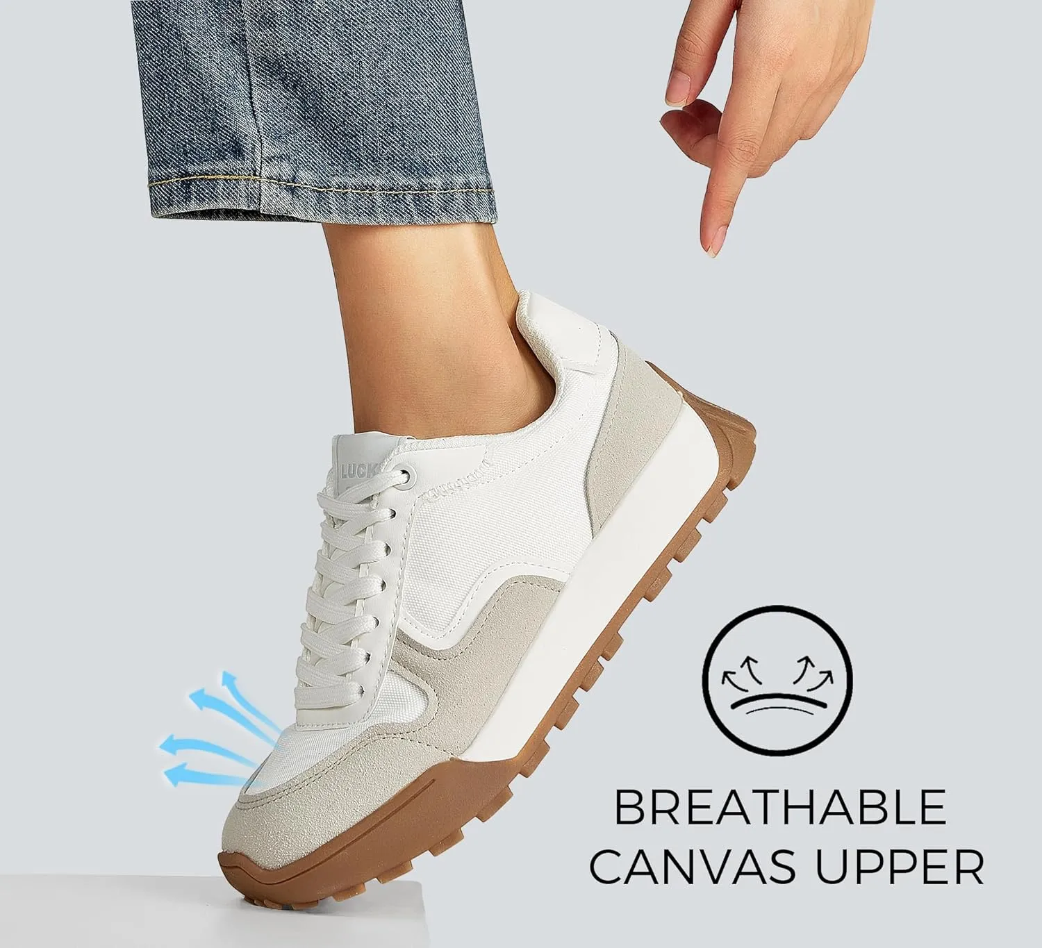 LUCKY STEP Women's Platform Canvas Sneaker Casual Lace-up Stylish Tennis Running Retro Classic Trainers Walking Fashion Sneakers
