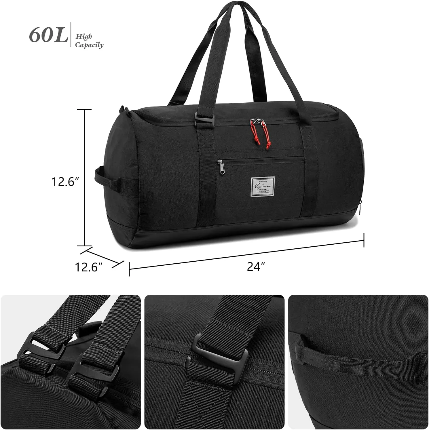 Lyweem Sports Gym Bag Men - Large 60L Travel Duffle Bag with Shoe Compartment Women, Weekender Backpack, Overnight Duffel Bag, Black