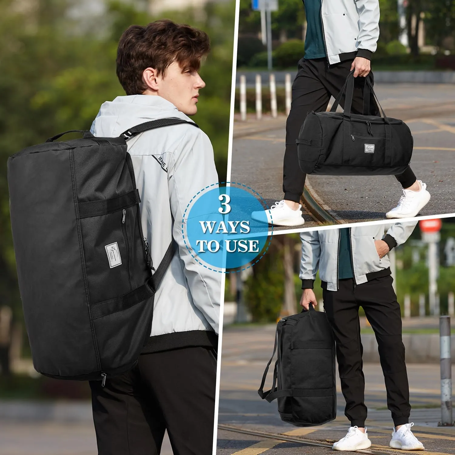 Lyweem Sports Gym Bag Men - Large 60L Travel Duffle Bag with Shoe Compartment Women, Weekender Backpack, Overnight Duffel Bag, Black