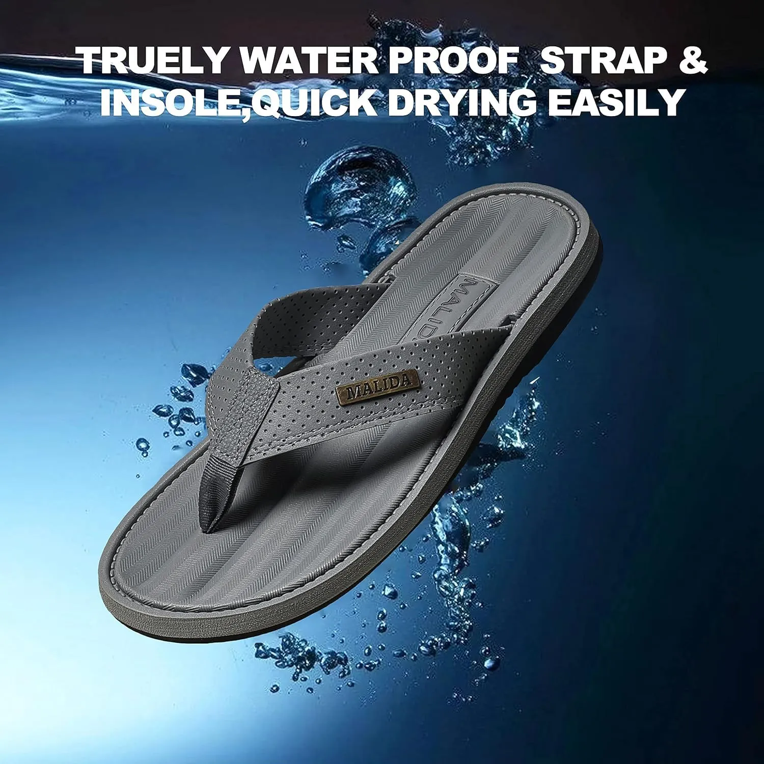 MALIDA Mens Flip Flops Non-Slip Bathroom Shower Shoes Waterproof Cushion foam Indoor and Outdoor Thong Sandals