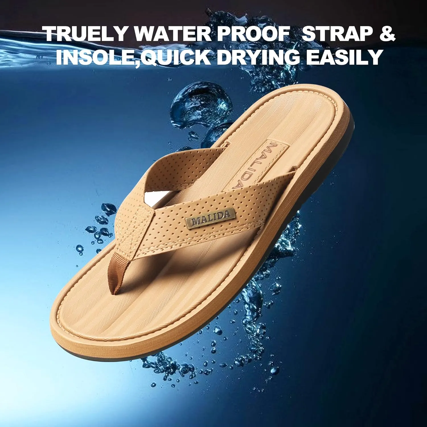 MALIDA Mens Flip Flops Non-Slip Bathroom Shower Shoes Waterproof Cushion foam Indoor and Outdoor Thong Sandals