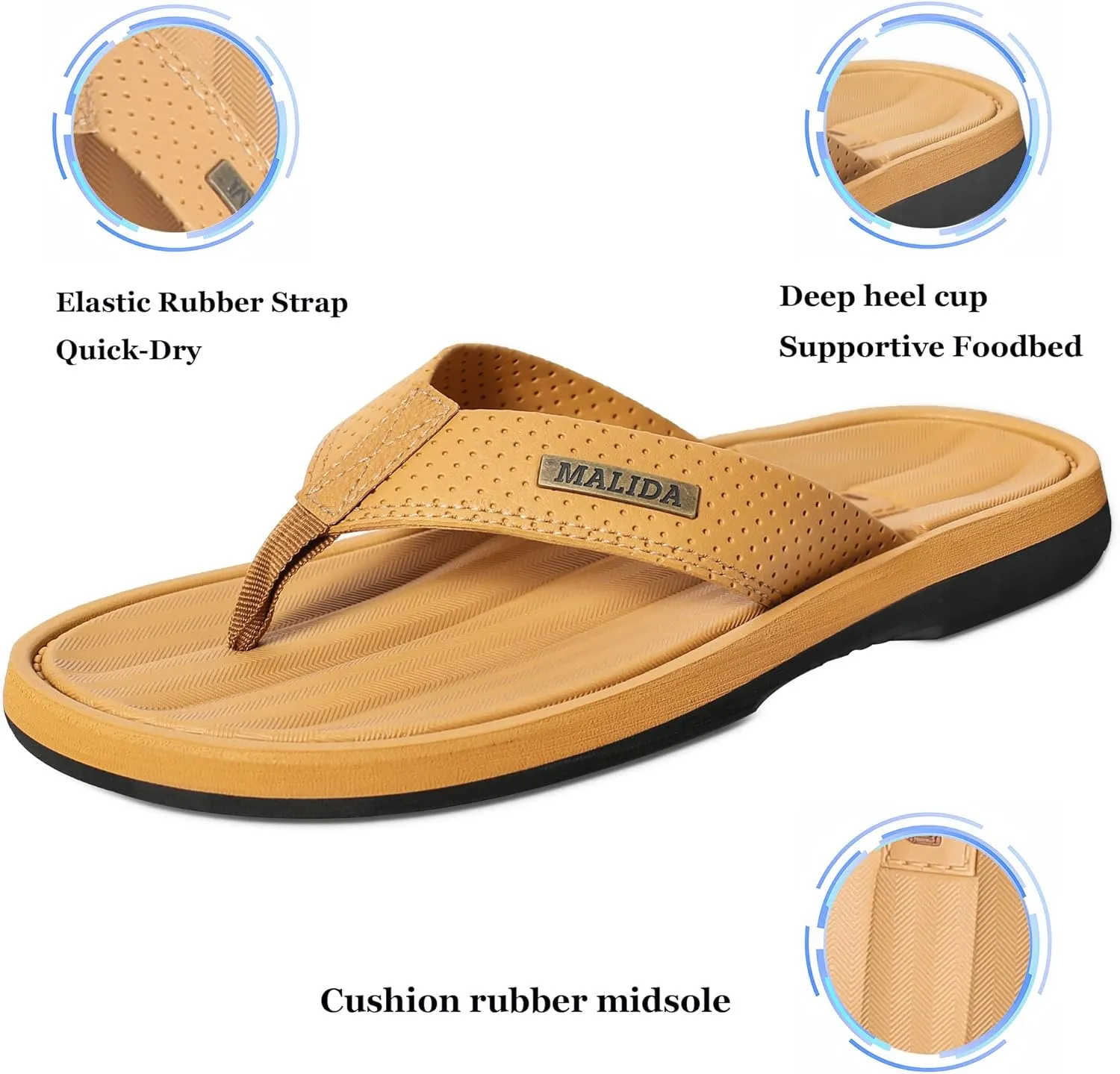 MALIDA Mens Flip Flops Non-Slip Bathroom Shower Shoes Waterproof Cushion foam Indoor and Outdoor Thong Sandals