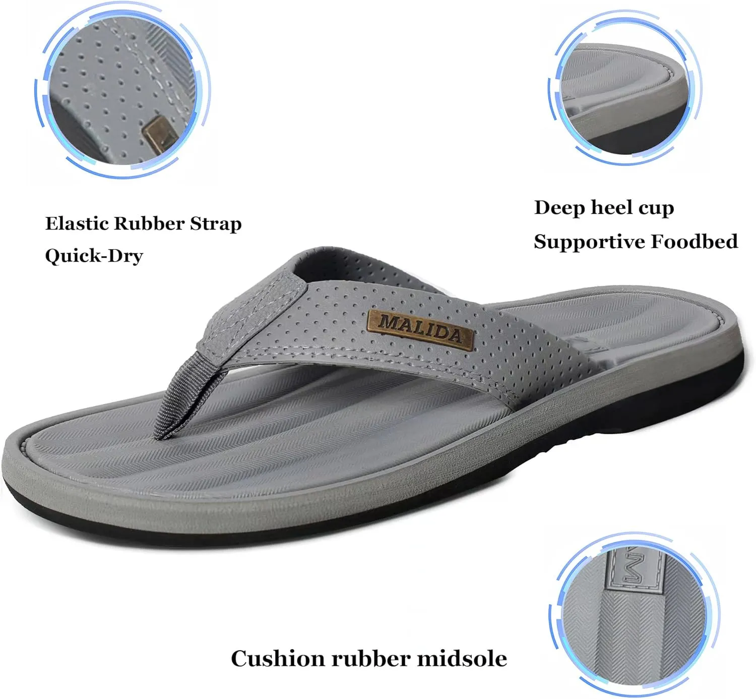 MALIDA Mens Flip Flops Non-Slip Bathroom Shower Shoes Waterproof Cushion foam Indoor and Outdoor Thong Sandals