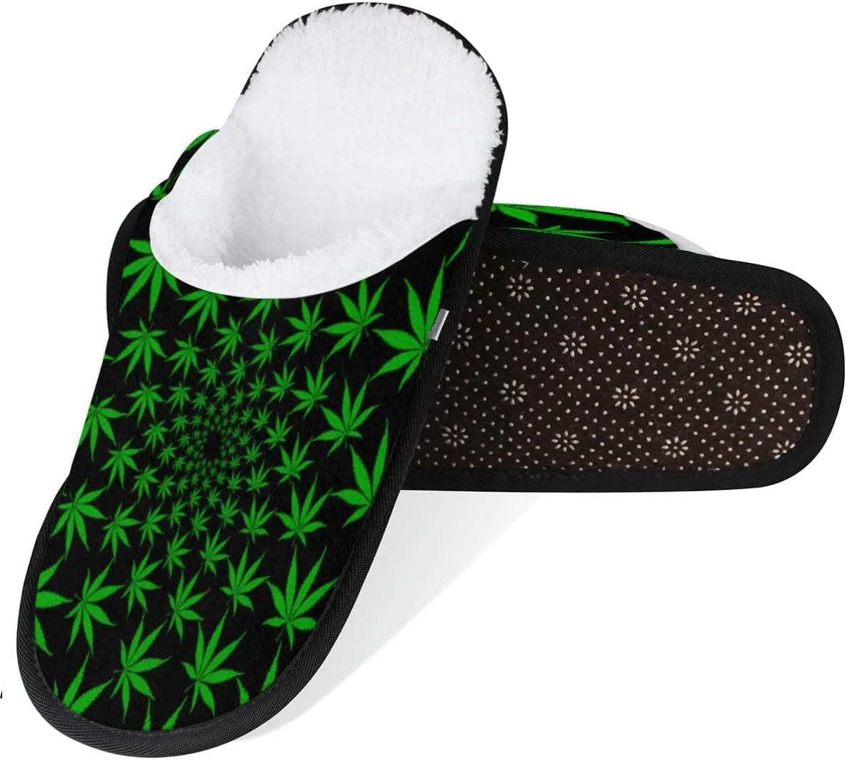 Marijuana Leaves Pattern Winter House Slippers for Women men Memory Foam Travel Slippers Wool-Like Couple Slipper Non-Slip Women’s Slippers for Hotel Bedroom