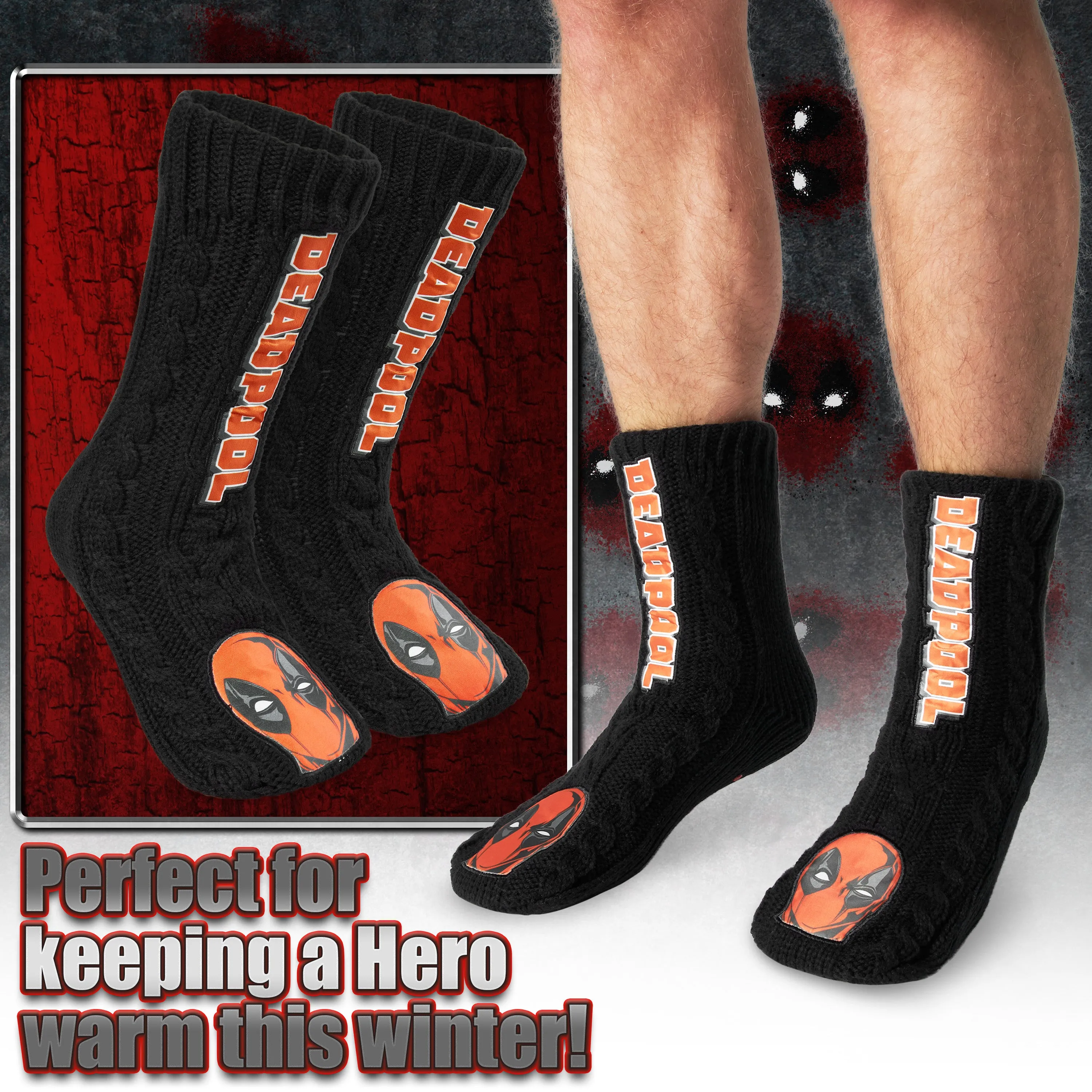 Marvel Fluffy Socks, Mens Slipper Socks - Deadpool