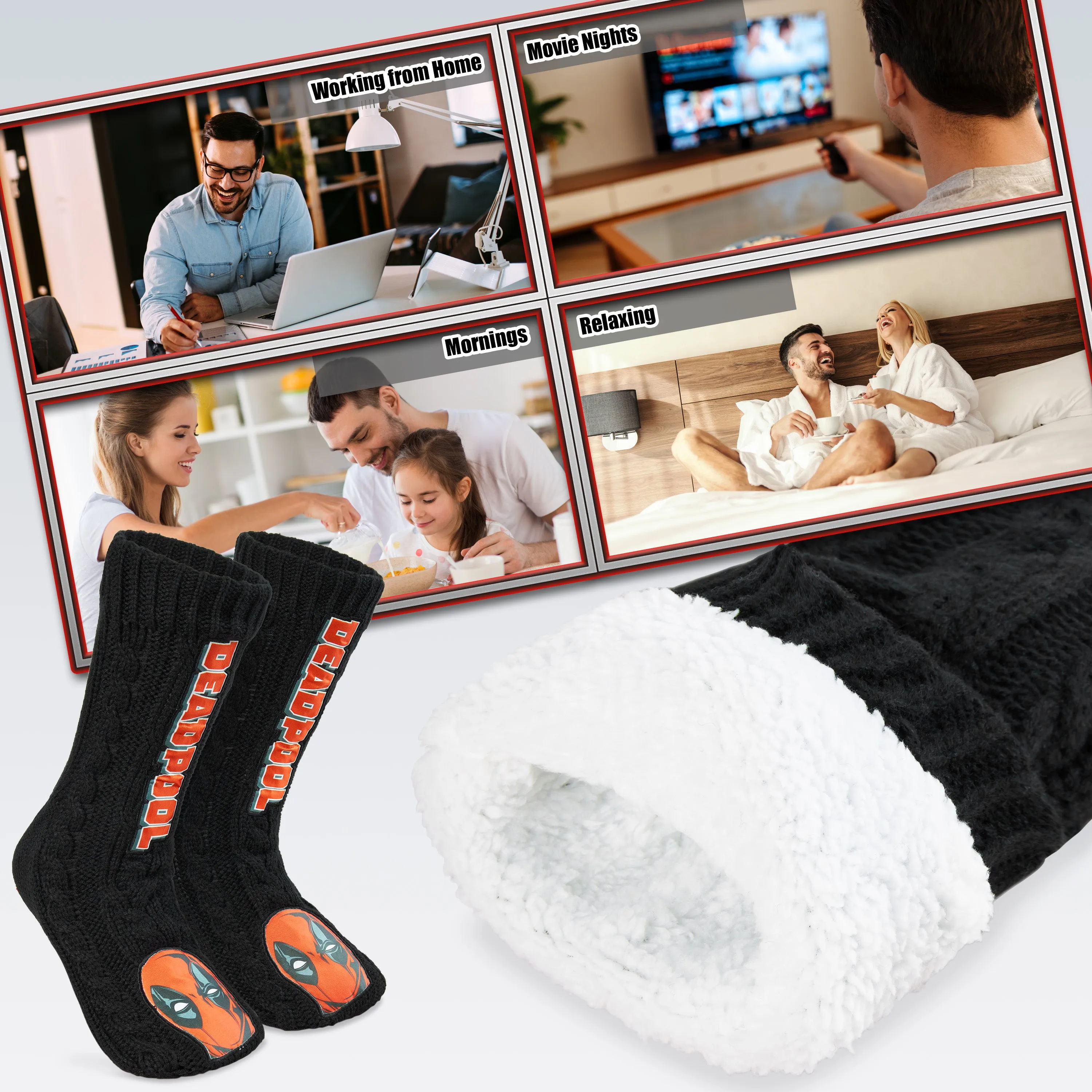 Marvel Fluffy Socks, Mens Slipper Socks - Deadpool