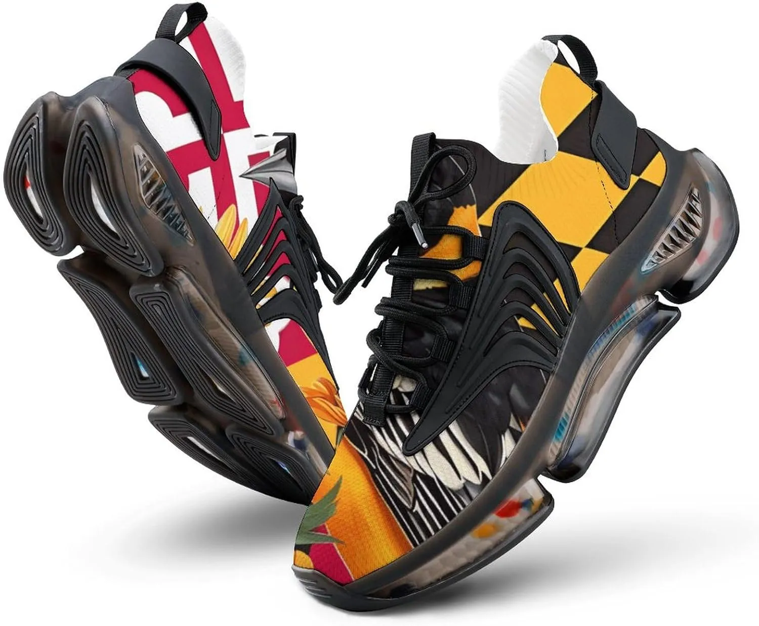 Maryland State Flag Baltimore Oriole Bird Susan Flower Men's Athletic Running Shoes Breathable Walking Sport Sneakers