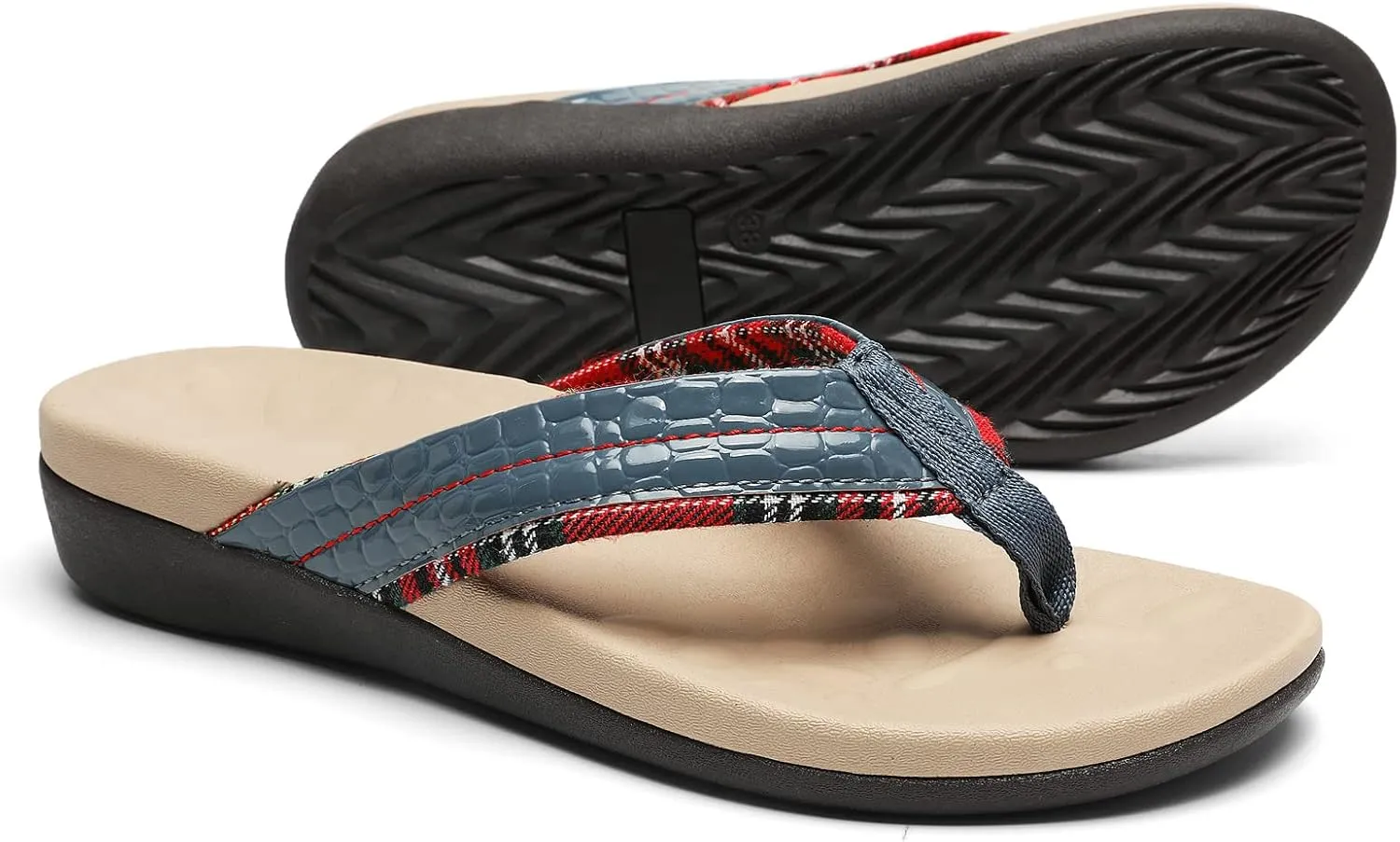 MEGNYA Orthopedic Walking Sandals with Arch Support, Casual Plantar Fasciitis Flip Flops for Flat Feet, Comfortable Cushioned Foam Slippers for Beach Summer