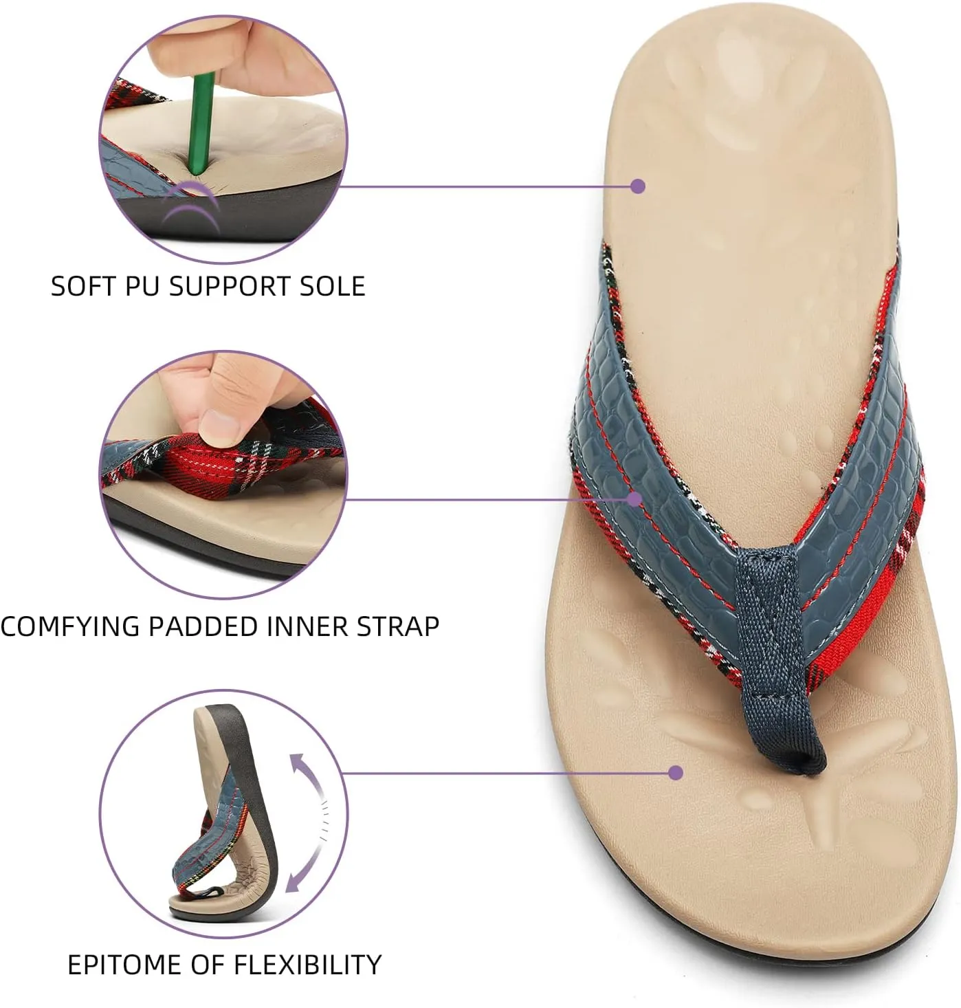 MEGNYA Orthopedic Walking Sandals with Arch Support, Casual Plantar Fasciitis Flip Flops for Flat Feet, Comfortable Cushioned Foam Slippers for Beach Summer