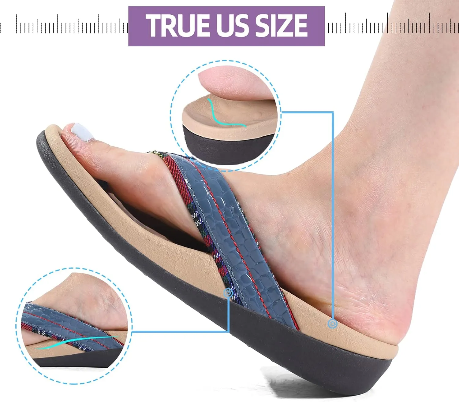 MEGNYA Orthopedic Walking Sandals with Arch Support, Casual Plantar Fasciitis Flip Flops for Flat Feet, Comfortable Cushioned Foam Slippers for Beach Summer