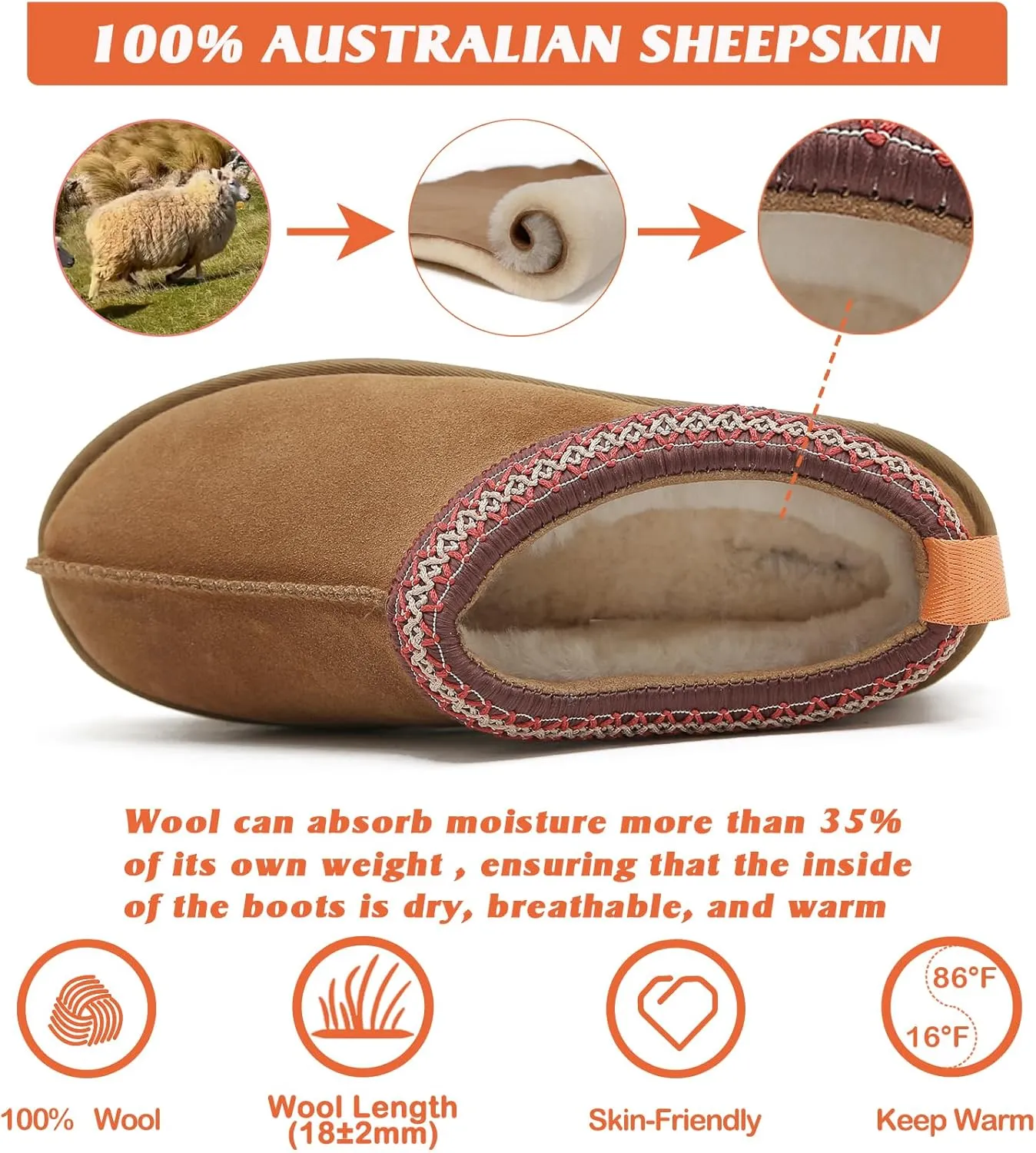 Mel&Syd Slippers for Womens 100% Australian Sheepskin - Real Shearling Fur Wool Womens's Slippers - Upgrated Memory Foam Slippers - No Slip Winter Snow Scuff Slippers Footwear Indoor Outdoor