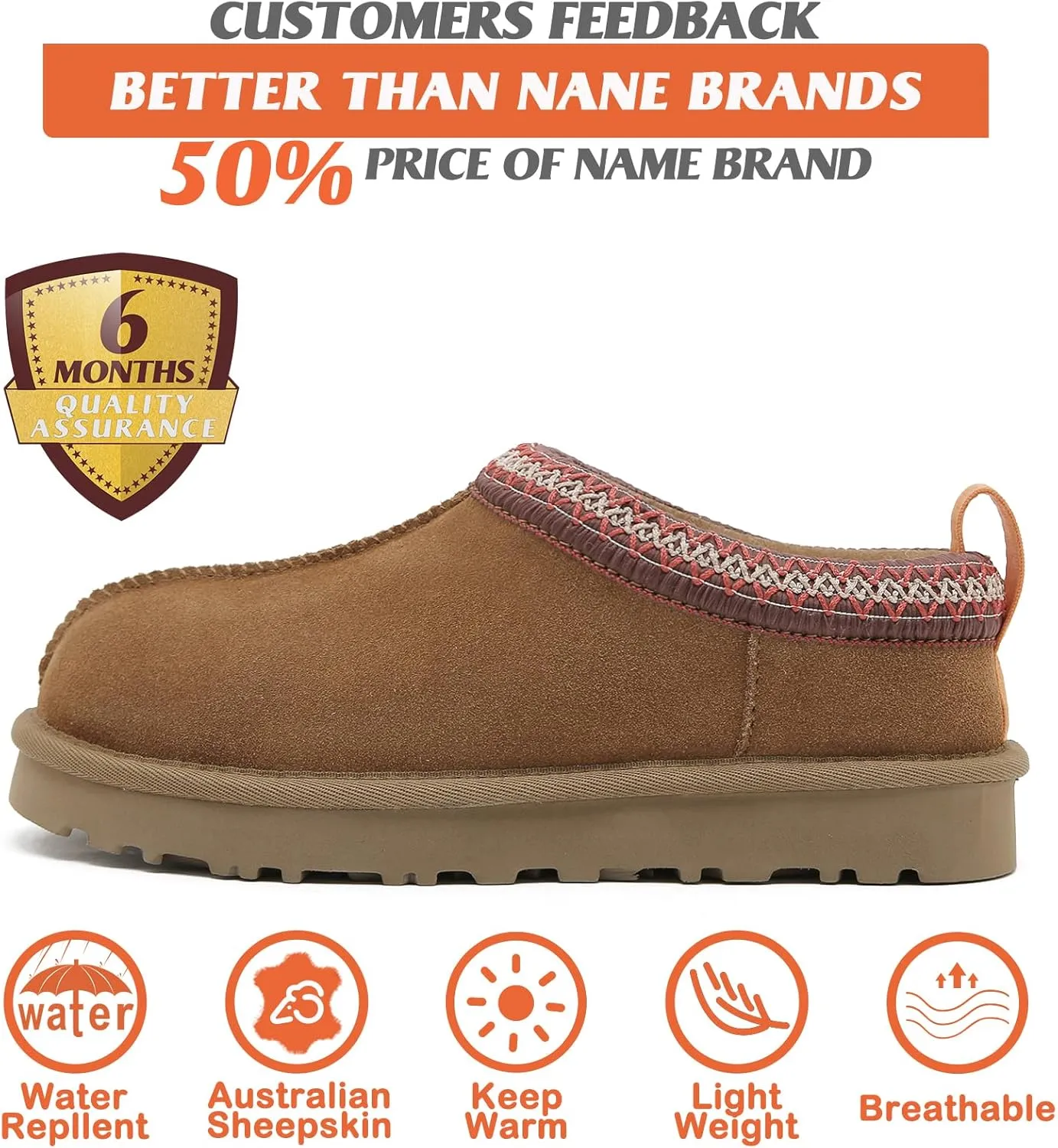 Mel&Syd Slippers for Womens 100% Australian Sheepskin - Real Shearling Fur Wool Womens's Slippers - Upgrated Memory Foam Slippers - No Slip Winter Snow Scuff Slippers Footwear Indoor Outdoor