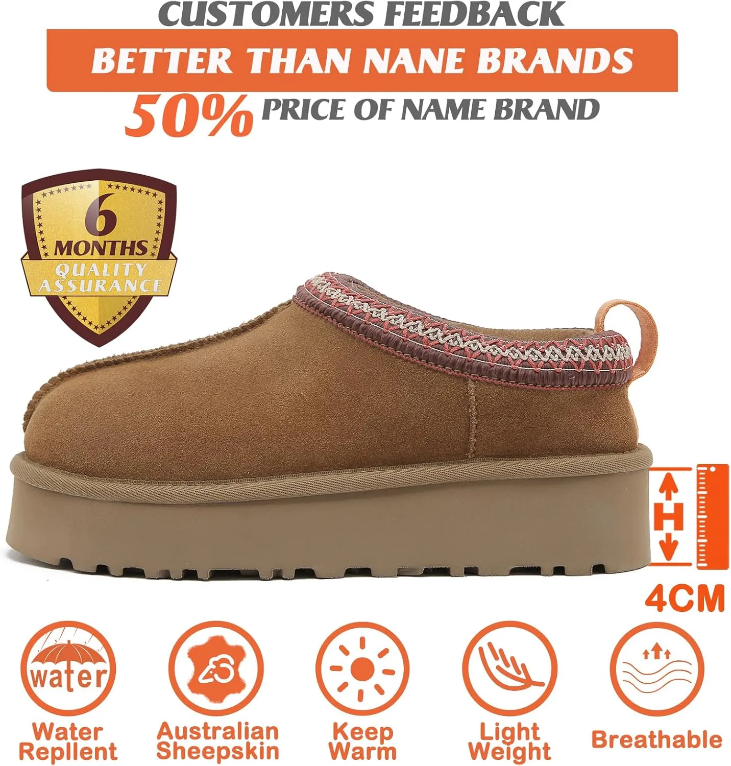 Mel&Syd Slippers for Womens 100% Australian Sheepskin - Real Shearling Fur Wool Womens's Slippers - Upgrated Memory Foam Slippers - No Slip Winter Snow Scuff Slippers Footwear Indoor Outdoor