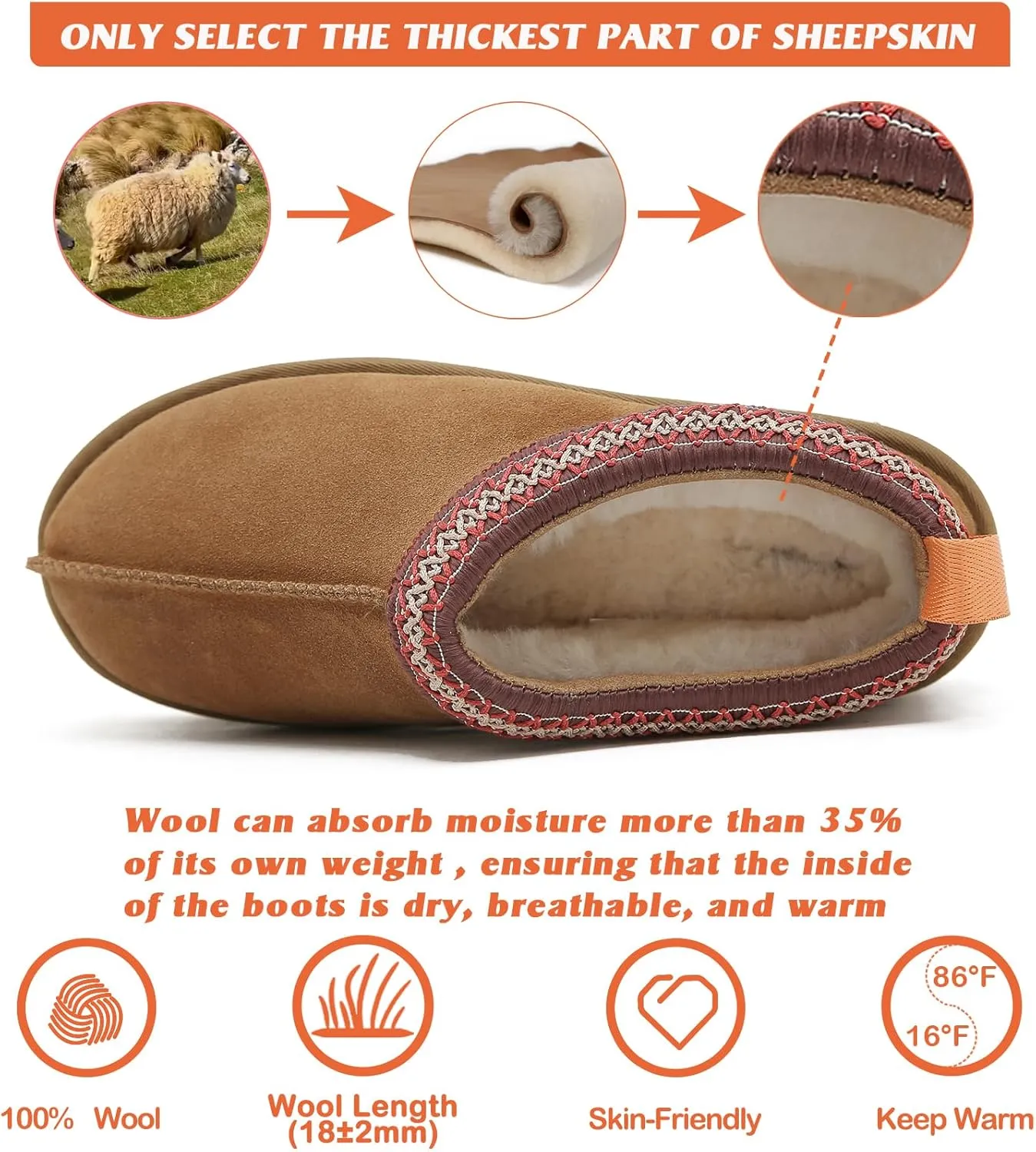 Mel&Syd Slippers for Womens 100% Australian Sheepskin - Real Shearling Fur Wool Womens's Slippers - Upgrated Memory Foam Slippers - No Slip Winter Snow Scuff Slippers Footwear Indoor Outdoor