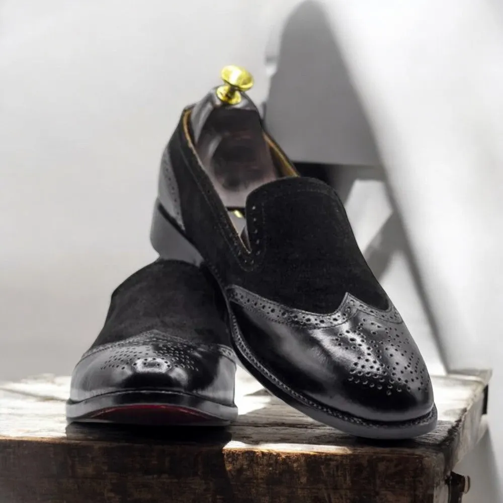 Men's Black Moccasin Shoe Black Slip-On Loafer Shoes