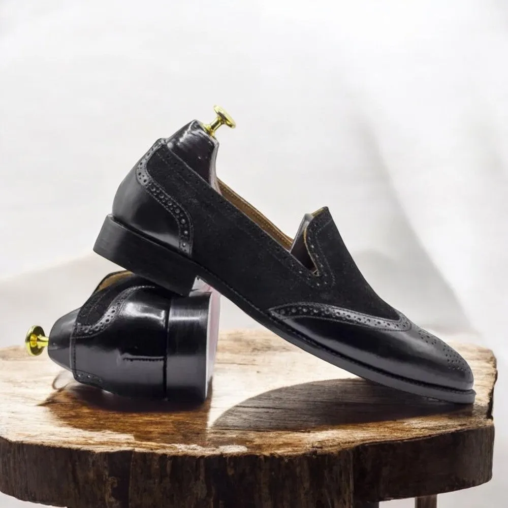 Men's Black Moccasin Shoe Black Slip-On Loafer Shoes