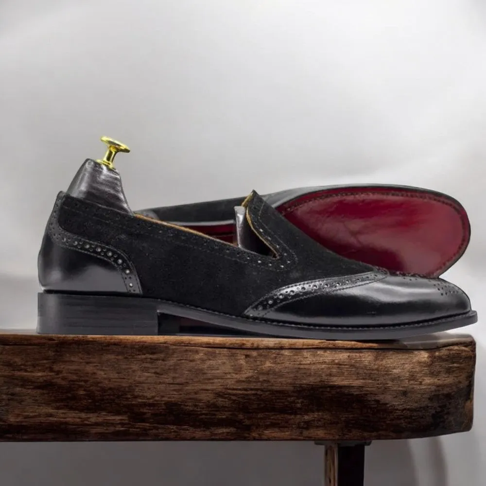Men's Black Moccasin Shoe Black Slip-On Loafer Shoes