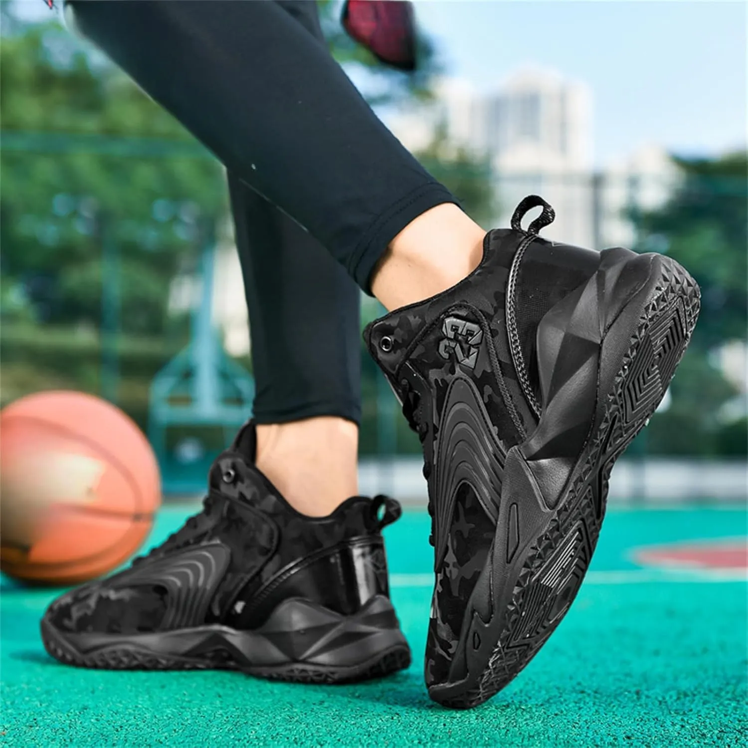 Mens Breathable Mesh High Top Basketball Shoes Fashion Running Tennis Sneakers High Rebound Non-Slip Sport Shoes