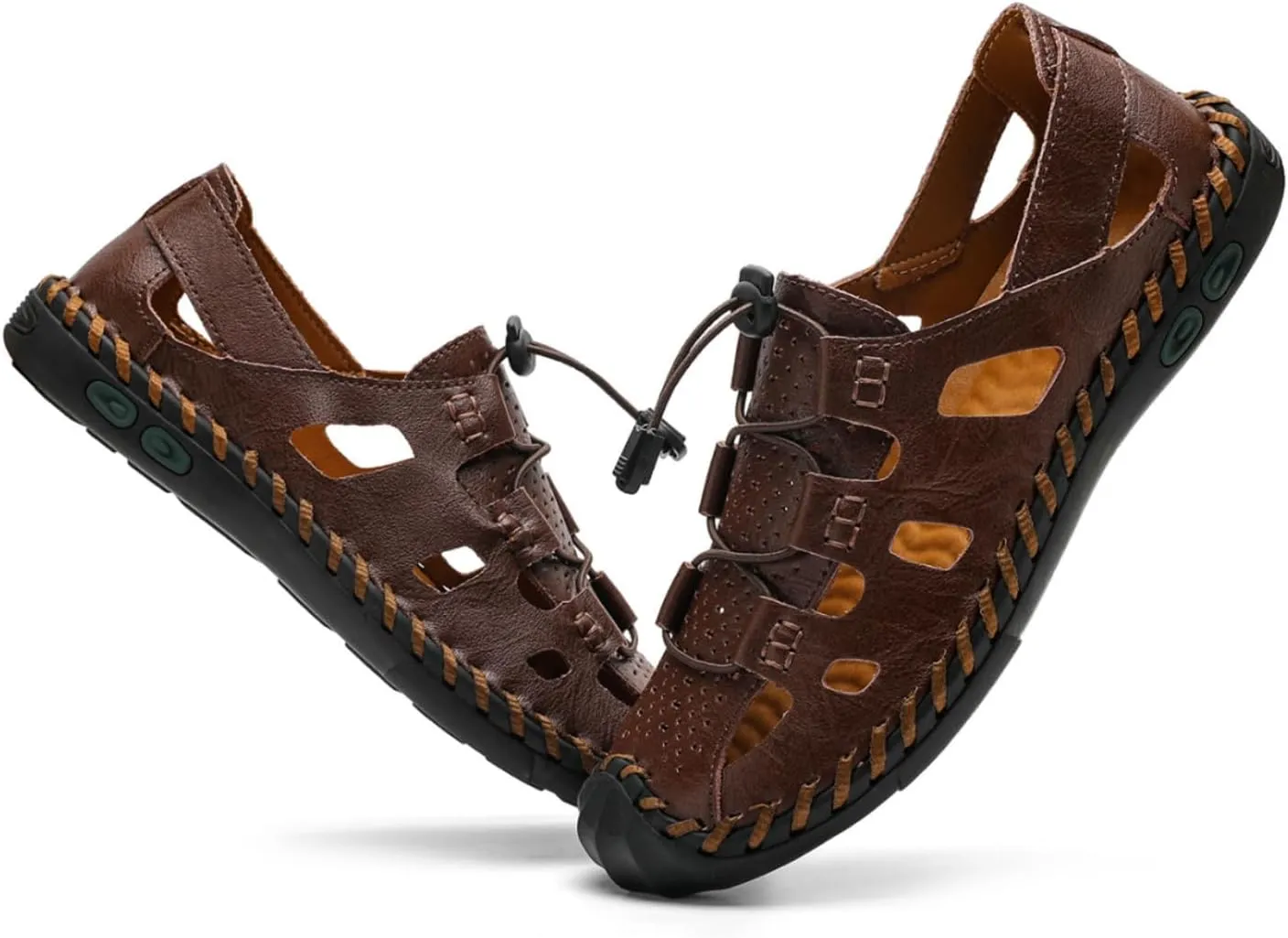 Mens Casual Closed Toe Leather Sandals Outdoor Fisherman Adjustable Sport Summer Shoes