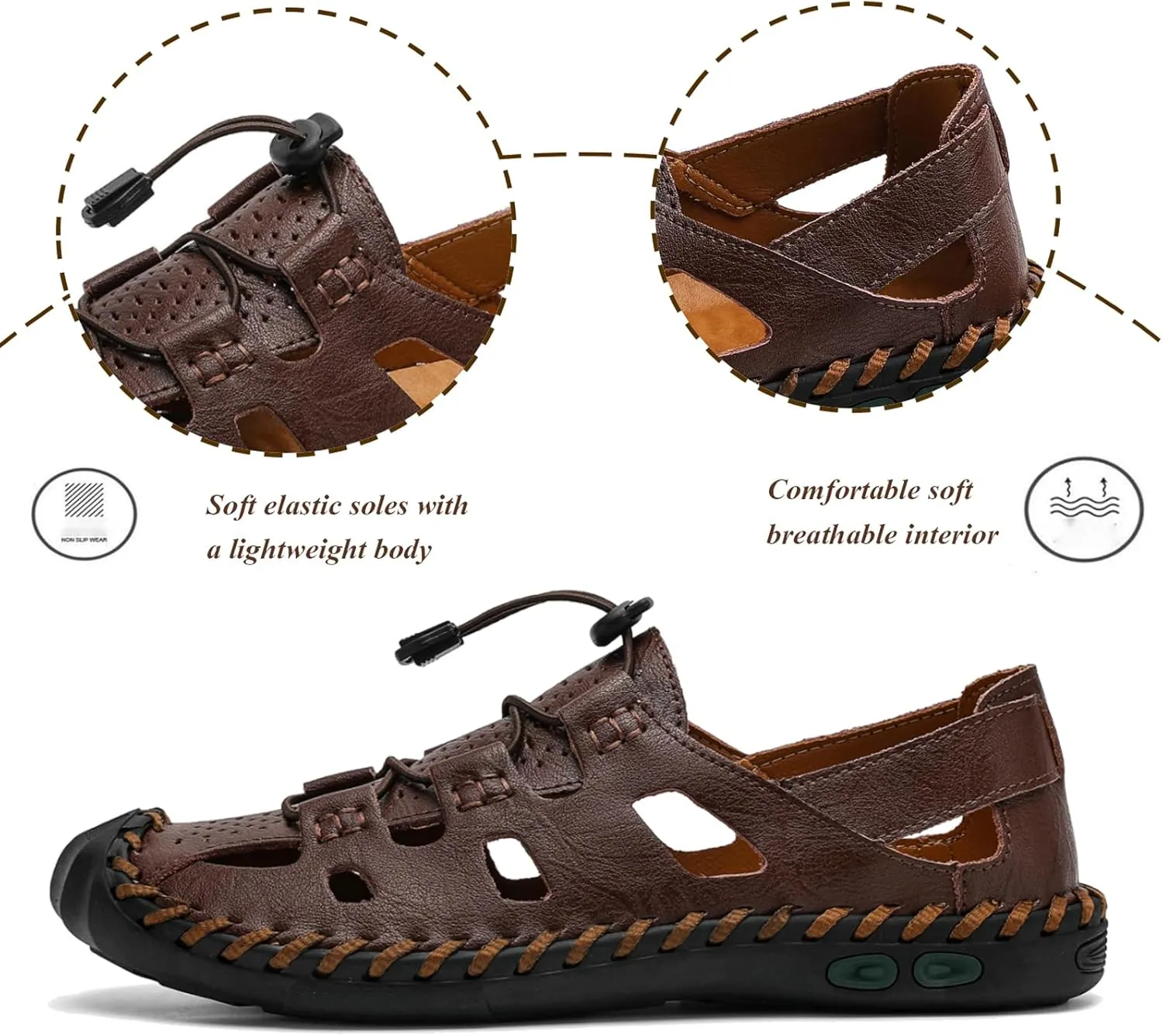 Mens Casual Closed Toe Leather Sandals Outdoor Fisherman Adjustable Sport Summer Shoes