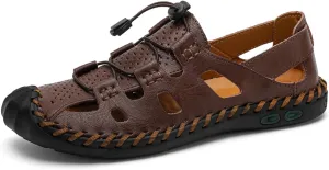 Mens Casual Closed Toe Leather Sandals Outdoor Fisherman Adjustable Sport Summer Shoes