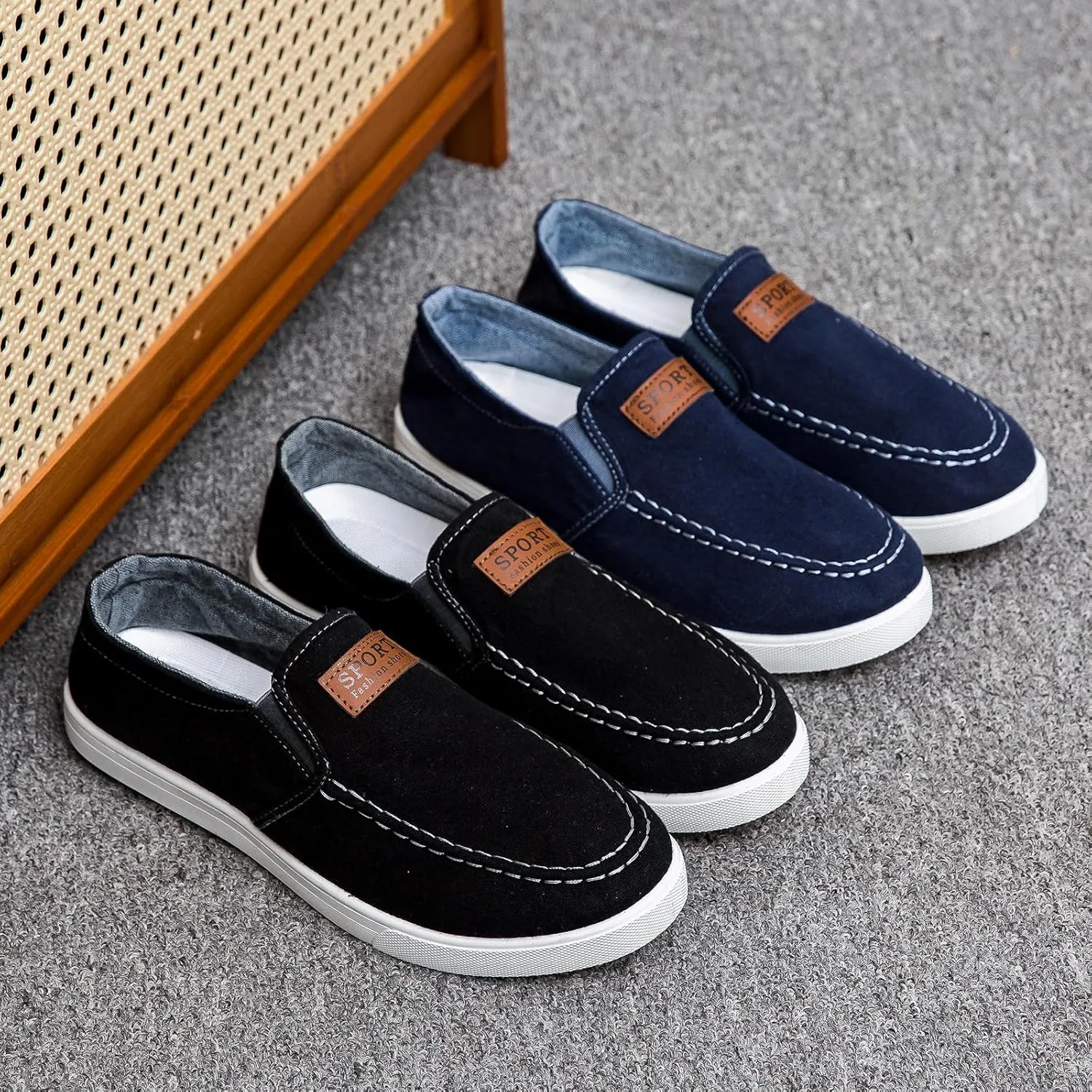 Men's classic slip on sneakers fashion low top canvas Loafers casual Boat shoes,Comfortable & Lightweight