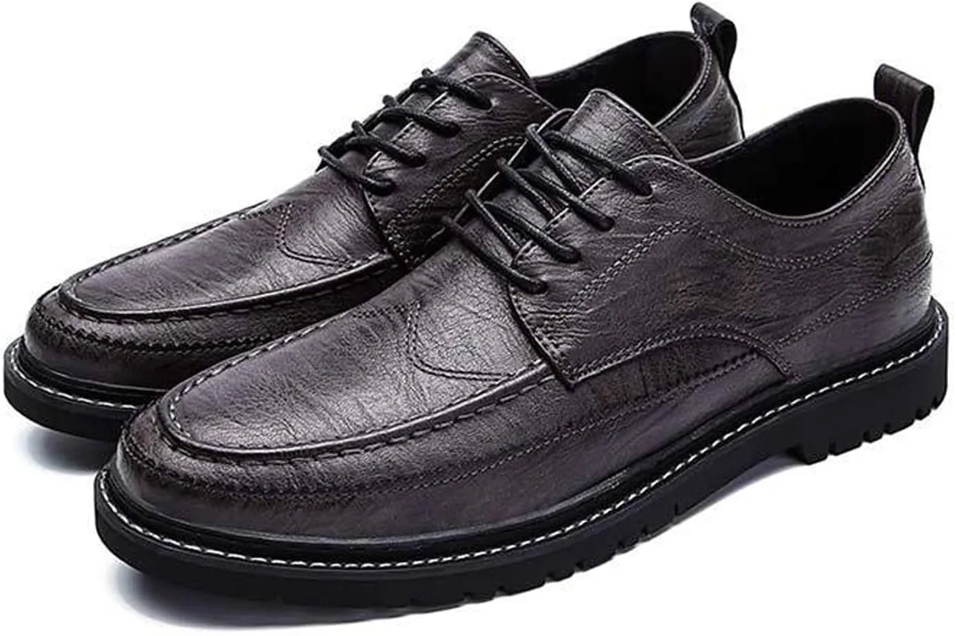 Men's Comfortable Casual Leather Oxford Slip on Lace up Wingtip Shoes Moc Toe Oxfords Business Casual Dress Tuxedo Shoes