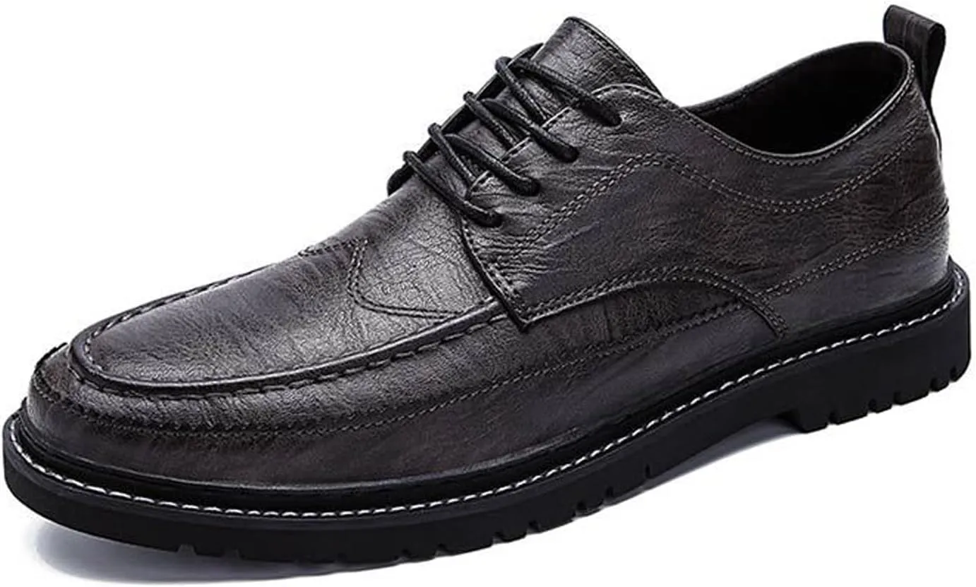 Men's Comfortable Casual Leather Oxford Slip on Lace up Wingtip Shoes Moc Toe Oxfords Business Casual Dress Tuxedo Shoes