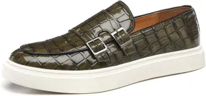 Men's Crocodile Print Double Monk Strap Slip-on Loafers Fashion Patent Leather Classic Oxford Dress Business Shoes Rointed Toe Comfort Sneakers