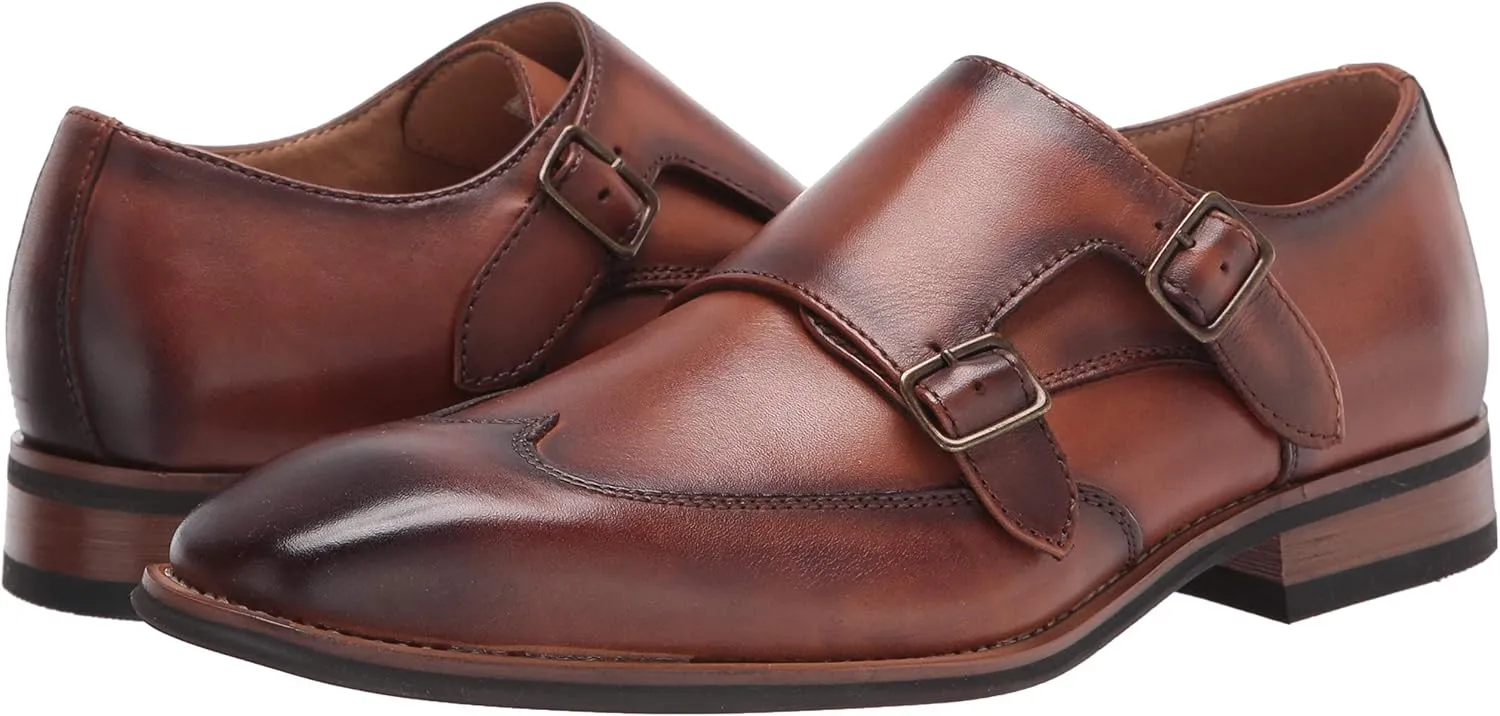 Mens Double Monk Strap Slip on Loafer Cap Toe Leather Oxford Formal Business Casual Comfortable Dress Shoes for Men