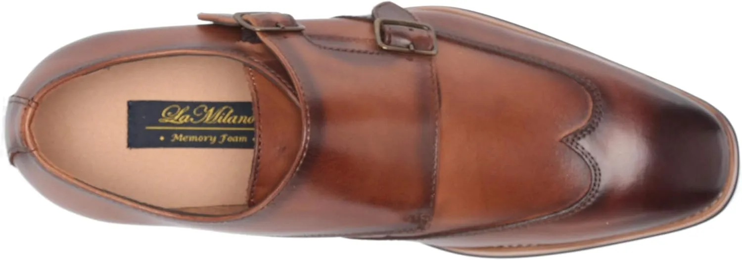 Mens Double Monk Strap Slip on Loafer Cap Toe Leather Oxford Formal Business Casual Comfortable Dress Shoes for Men
