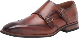 Mens Double Monk Strap Slip on Loafer Cap Toe Leather Oxford Formal Business Casual Comfortable Dress Shoes for Men