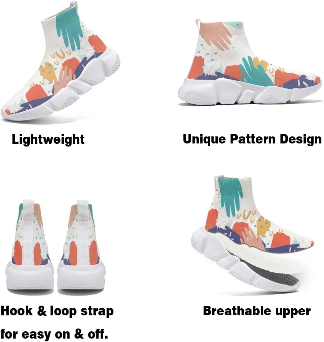 Men's Fashion Graffiti Shoes - Plus Size Tennis Trainers Abstract Art Sock Sneakers for Women