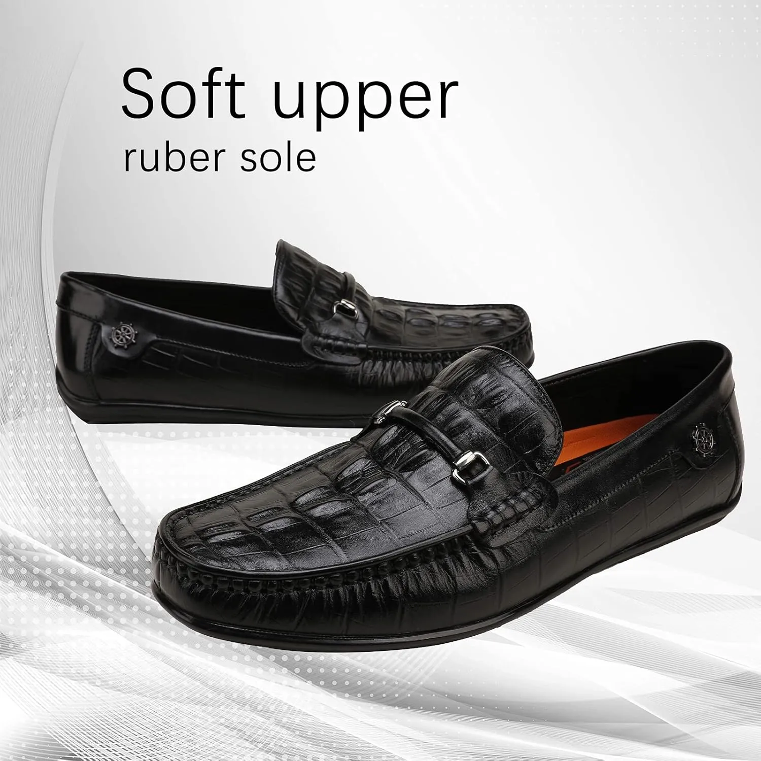 Mens Genuine Leather Slip On Loafers Comfortable Casual Driving Moccasins Brathable Loafer Dress Shoes…