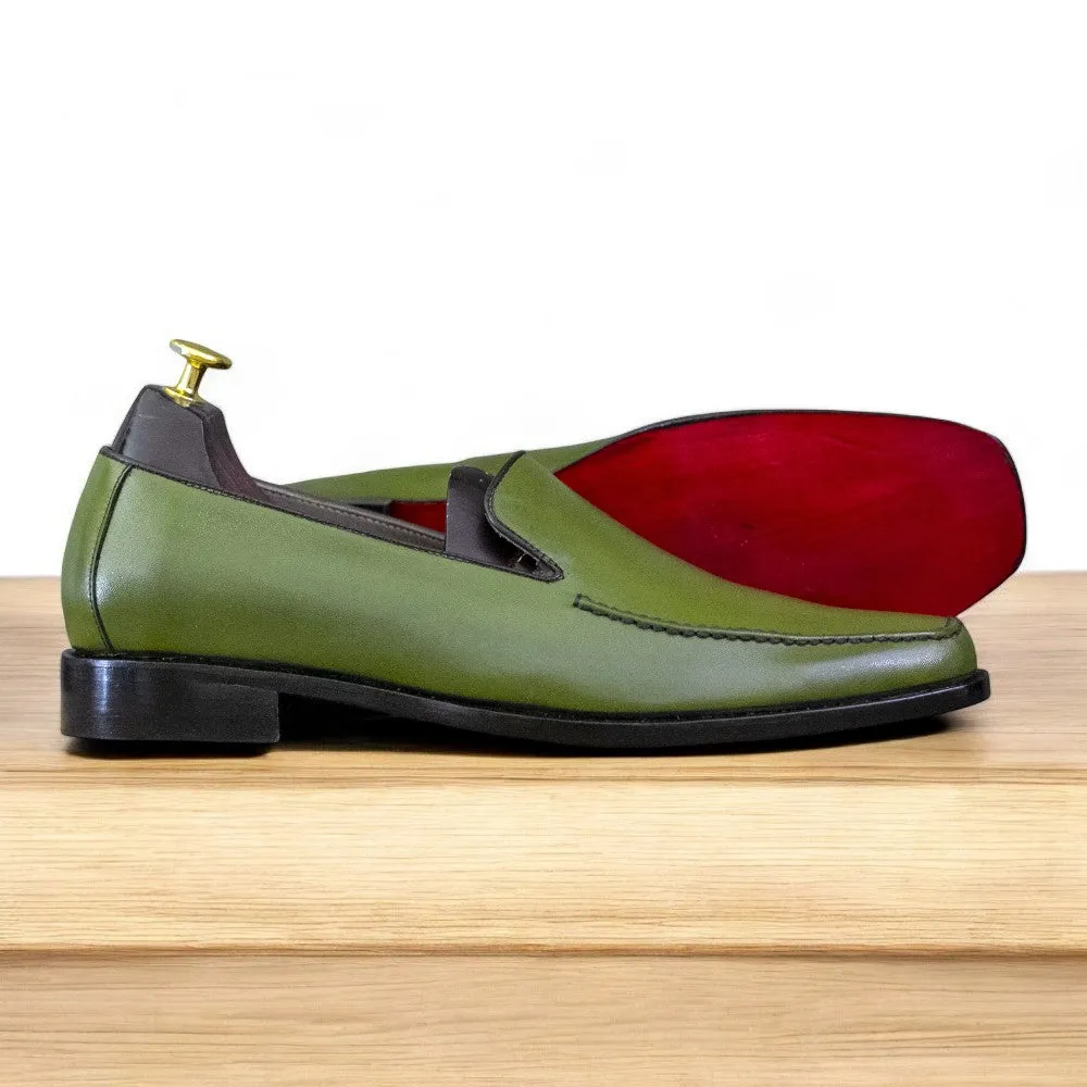 Men's Handmade Green Leather Loafers | Stylish & Comfortable Footwear