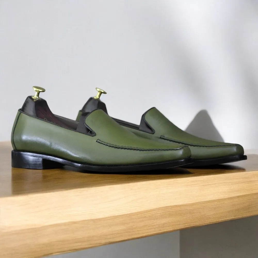 Men's Handmade Green Leather Loafers | Stylish & Comfortable Footwear