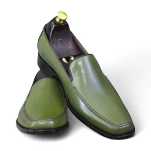 Men's Handmade Green Leather Loafers | Stylish & Comfortable Footwear