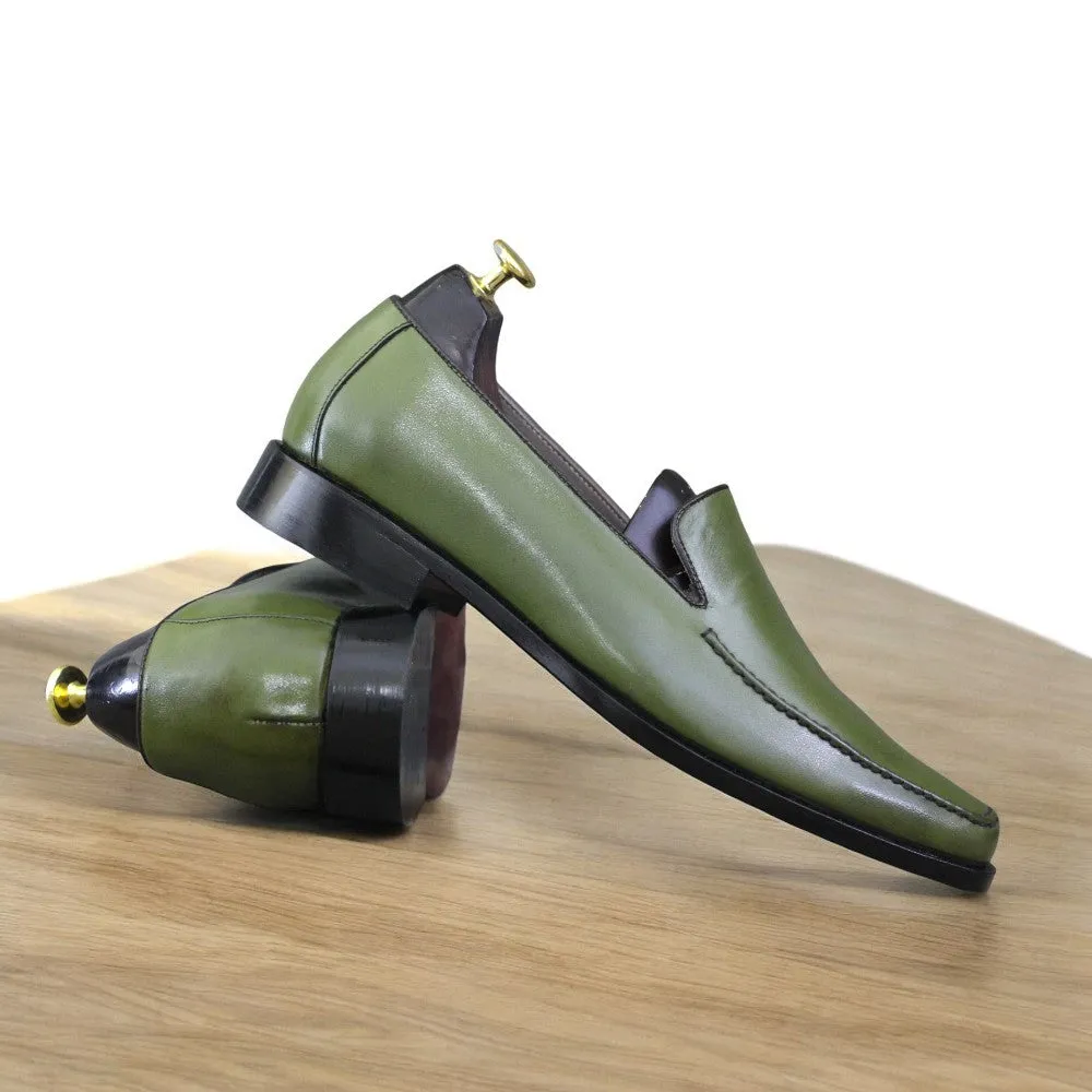 Men's Handmade Green Leather Loafers | Stylish & Comfortable Footwear