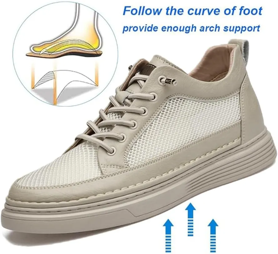 Men's Invisible Height Increasing Shoes Non-Slip Soft Sole Lace-Up Fashion Sneaker 2.36 Inches Taller Casual Sneakers Dress Shoes