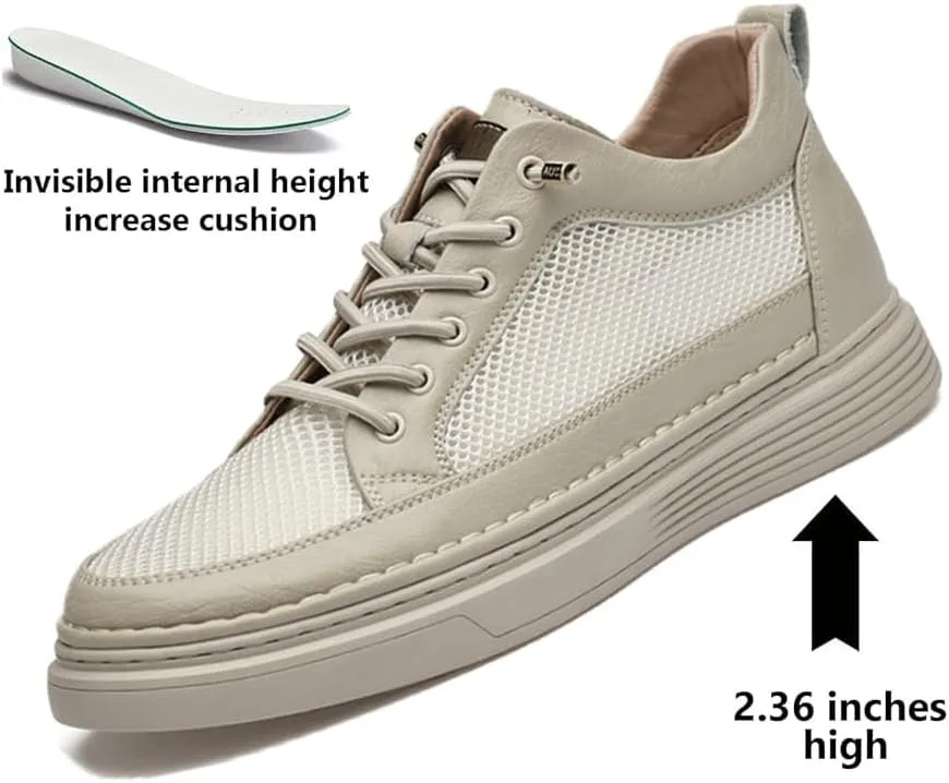 Men's Invisible Height Increasing Shoes Non-Slip Soft Sole Lace-Up Fashion Sneaker 2.36 Inches Taller Casual Sneakers Dress Shoes